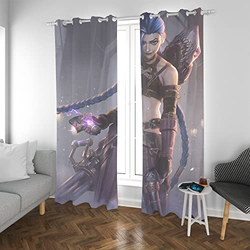 SMNVCKJ Cortinas opacas con ojales para dormitorio, Arcane League of Legends Jinx Vi, juego de 2 cortinas opacas para habitación infantil (280 x 245 cm)