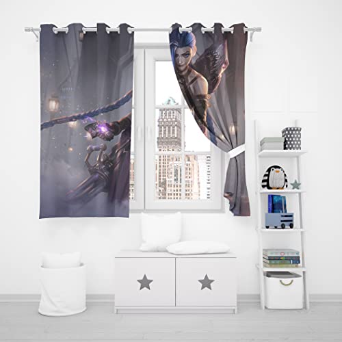 SMNVCKJ Cortinas opacas con ojales para dormitorio, Arcane League of Legends Jinx Vi, juego de 2 cortinas opacas para habitación infantil (280 x 245 cm)