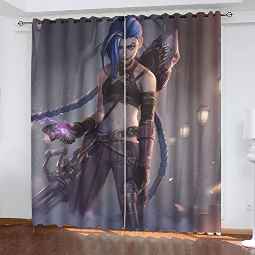 SMNVCKJ Cortinas opacas con ojales para dormitorio, Arcane League of Legends Jinx Vi, juego de 2 cortinas opacas para habitación infantil (280 x 245 cm)