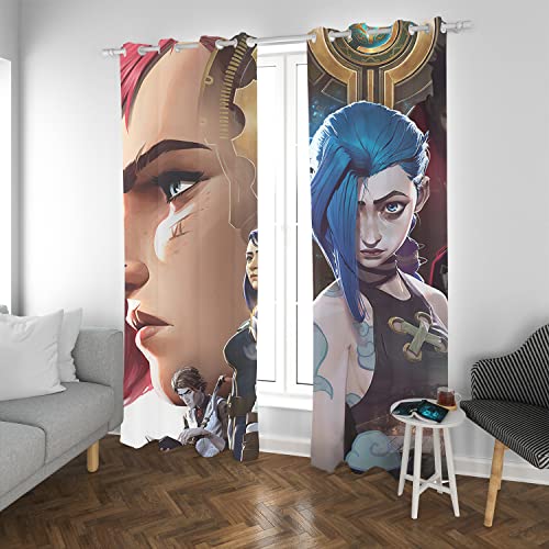 SMNVCKJ Cortinas opacas con ojales, para dormitorio, Arcane League of Legends Jinx Vi, juego de 2 cortinas para habitación infantil (100 x 140 cm)