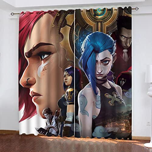 SMNVCKJ Cortinas opacas con ojales, para dormitorio, Arcane League of Legends Jinx Vi, juego de 2 cortinas para habitación infantil (100 x 140 cm)