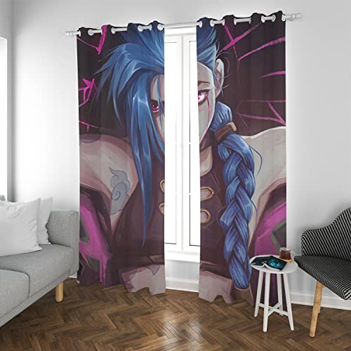 SMNVCKJ Cortinas opacas con ojales para dormitorio, Arcane League of Legends Jinx Vi, juego de 2 cortinas para habitación infantil (100 x 140 cm)