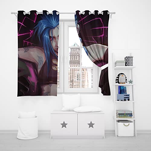 SMNVCKJ Cortinas opacas con ojales para dormitorio, Arcane League of Legends Jinx Vi, juego de 2 cortinas para habitación infantil (100 x 140 cm)