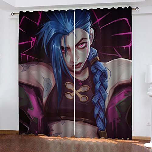 SMNVCKJ Cortinas opacas con ojales para dormitorio, Arcane League of Legends Jinx Vi, juego de 2 cortinas para habitación infantil (100 x 140 cm)