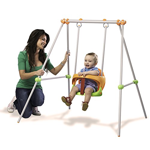 Smoby- Baby Swing Columpio bebé, 120 x 124 x 120 cm (Lysol 310046) + 310270 Tobogán pequeño XS verde y rojo (+3 años), Color (310270)