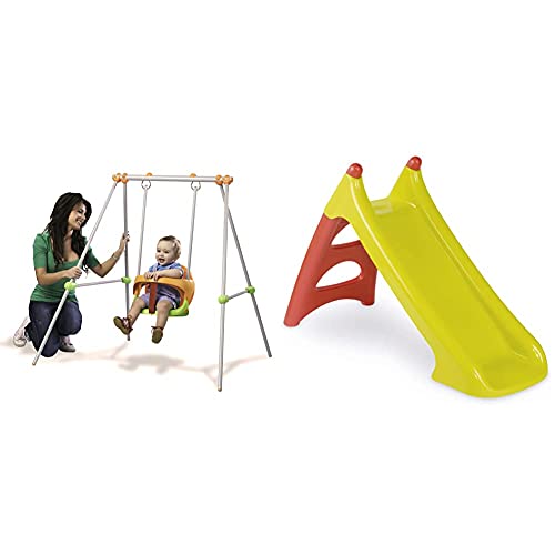 Smoby- Baby Swing Columpio bebé, 120 x 124 x 120 cm (Lysol 310046) + 310270 Tobogán pequeño XS verde y rojo (+3 años), Color (310270)