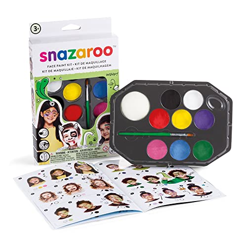 Snazaroo Kit de Pintura Facial, Maquillaje Fiesta “Arcoíris” + Esponja de Alta Densidad para Pintura Facial, Pack de 2