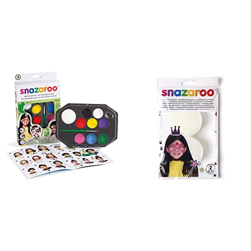 Snazaroo Kit de Pintura Facial, Maquillaje Fiesta “Arcoíris” + Esponja de Alta Densidad para Pintura Facial, Pack de 2