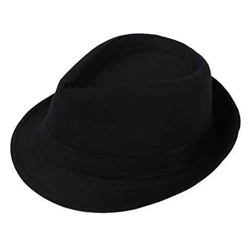 SODIAL(R) Fedora Negro Sombrero Liso para Traje Accesorio para Gangster Vestido de Lujo