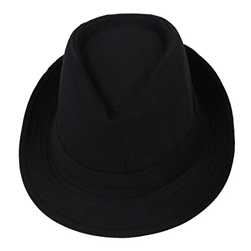 SODIAL(R) Fedora Negro Sombrero Liso para Traje Accesorio para Gangster Vestido de Lujo