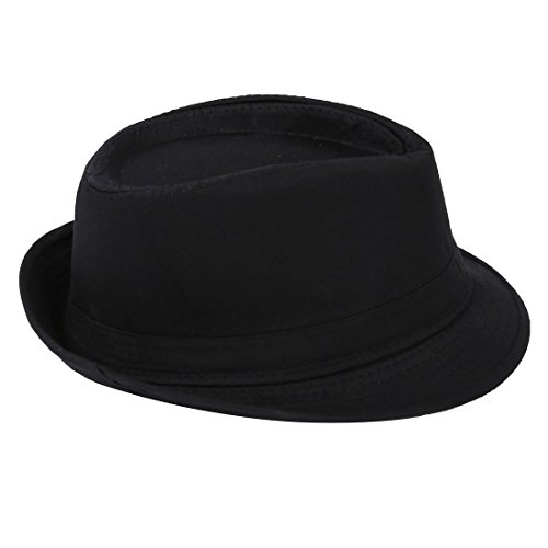 SODIAL(R) Fedora Negro Sombrero Liso para Traje Accesorio para Gangster Vestido de Lujo