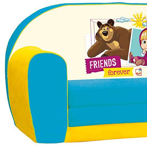 Sofá infantil Masha y el Oso, sofá cama abatible para la habitación de los niños (sofá infantil abatible, apto a partir de los 18 meses, dimensiones de transporte: 78 x 42 x 36 cm), multicolor