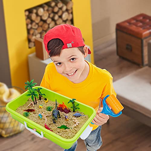 SOGUYI Arenero Infantil - 0.9 kg Arena mágica con Contenedor Sensorial Numerosos Juguetes de Dinosaurios, Juguetes Sensoriales para Niños Niñas Interior al aire Libre 3, 4, 5 Años