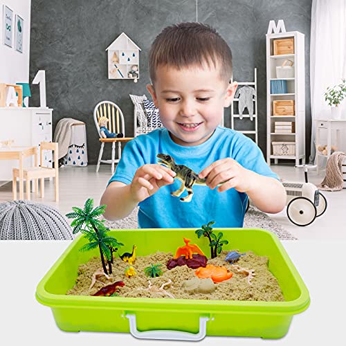 SOGUYI Arenero Infantil - 0.9 kg Arena mágica con Contenedor Sensorial Numerosos Juguetes de Dinosaurios, Juguetes Sensoriales para Niños Niñas Interior al aire Libre 3, 4, 5 Años