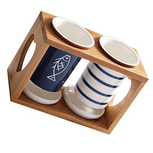 SOIMISS 1 Juego de Cubiertos Caddy Palillos Chinos de Estilo Japonés Cuchara Tenedor Cubo de Almacenamiento con Estante de Madera Lápiz de Sobremesa Taza de Soporte para La Cocina Casera