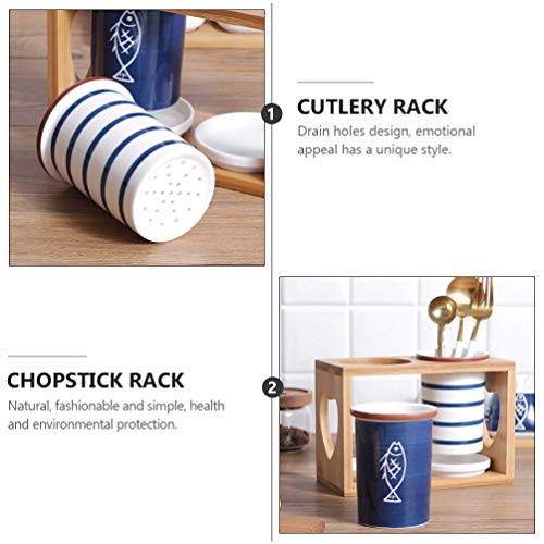 SOIMISS 1 Juego de Cubiertos Caddy Palillos Chinos de Estilo Japonés Cuchara Tenedor Cubo de Almacenamiento con Estante de Madera Lápiz de Sobremesa Taza de Soporte para La Cocina Casera