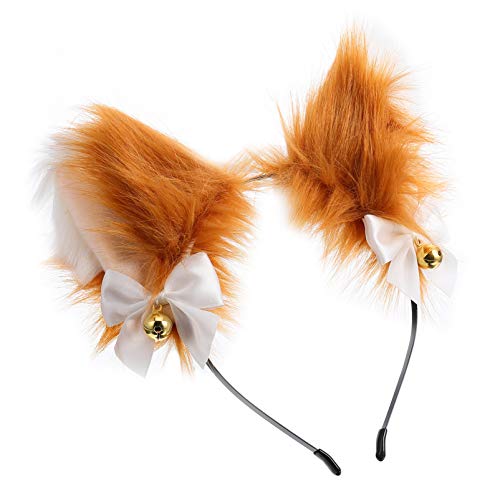 SOLUSTRE Diadema de Orejas de Zorro con Campanas Animal Anime Diadema de Piel Sintética Aros de Pelo de Felpa Animal Cosplay Diadema Regalos para Niños Adultos