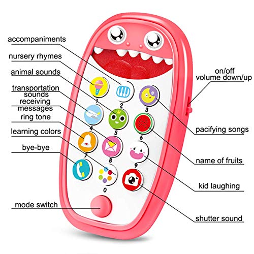 Sommer Juguete para teléfono de dentición para bebés con funda suave extraíble, luces, música y volumen ajustable - Juega y aprende para niños y niños pequeños de más de 18 meses (rojo..