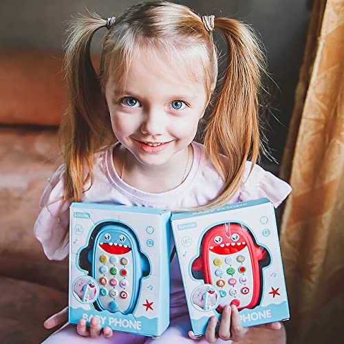 Sommer Juguete para teléfono de dentición para bebés con funda suave extraíble, luces, música y volumen ajustable - Juega y aprende para niños y niños pequeños de más de 18 meses (rojo..