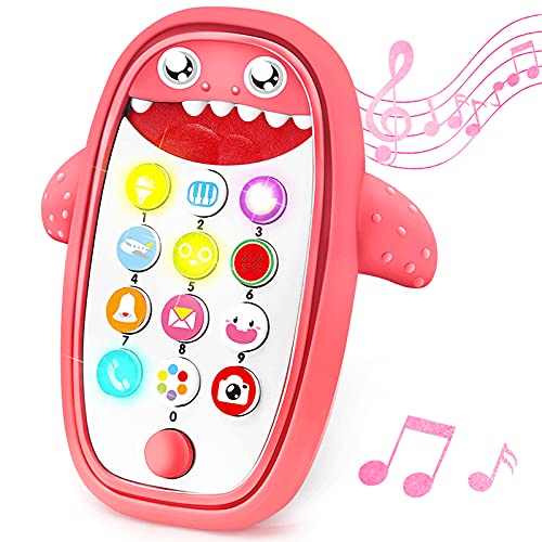 Sommer Juguete para teléfono de dentición para bebés con funda suave extraíble, luces, música y volumen ajustable - Juega y aprende para niños y niños pequeños de más de 18 meses (rojo..