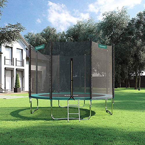 SONGMICS Cama Elástica de 305 cm (10 Pies), Trampolín para el Jardín Caja de Red de Seguridad, Postes Rectos Acolchados, TÜV Rheinland Prueba de Seguridad, Negro y Verde STR10GN