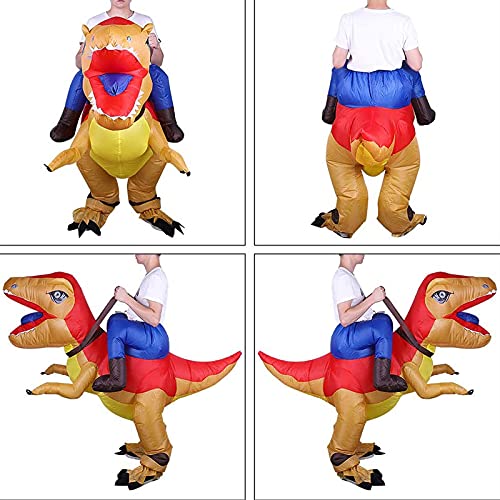 SOSPIRO Disfraz hinchable T-rex de dinosaurio Tyrannosaurus Rex divertido vestido mono con cable USB para Halloween, fiestas, cumpleaños, carnaval, adultos, mujeres, hombres, marrón