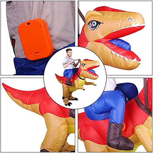 SOSPIRO Disfraz hinchable T-rex de dinosaurio Tyrannosaurus Rex divertido vestido mono con cable USB para Halloween, fiestas, cumpleaños, carnaval, adultos, mujeres, hombres, marrón