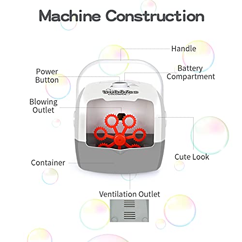 Sotodik Maquina Burbujas Niños portátil para Hacer Burbujas para niños pequeños, Uso en Actividades al Aire Libre en Interiores, con 2 Botellas de solución de Burbujas y batería Recargable