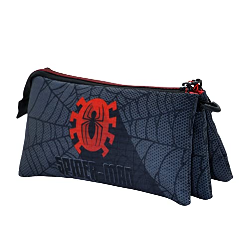 Spiderman Sign-Estuche Portatodo Triple HS, Negro