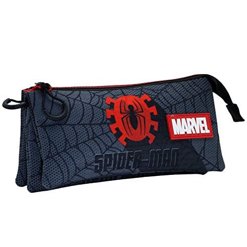 Spiderman Sign-Estuche Portatodo Triple HS, Negro