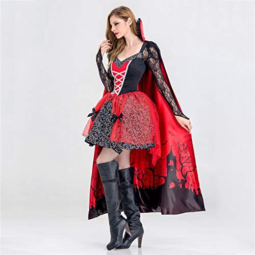 SPLLEADER Bruja Disfraz Vampiresa de Mujer Halloween,Vestido de Calavera Vampiresa para Disfraces Fiesta,Disfraz De Encapuchado,S