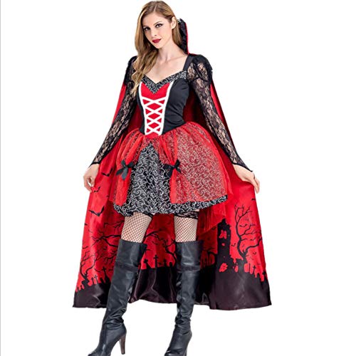 SPLLEADER Bruja Disfraz Vampiresa de Mujer Halloween,Vestido de Calavera Vampiresa para Disfraces Fiesta,Disfraz De Encapuchado,S