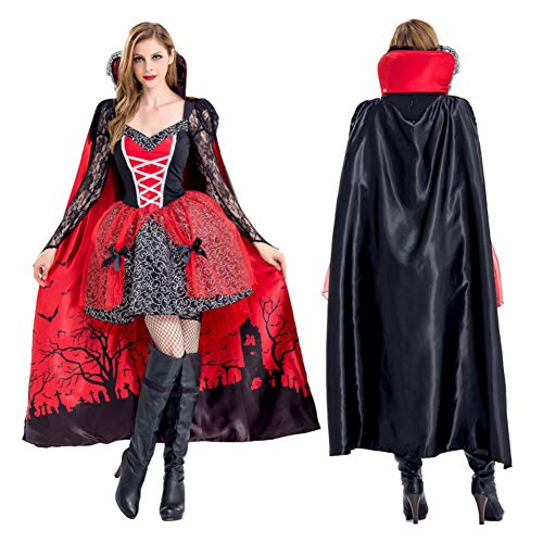 SPLLEADER Bruja Disfraz Vampiresa de Mujer Halloween,Vestido de Calavera Vampiresa para Disfraces Fiesta,Disfraz De Encapuchado,S