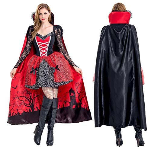 SPLLEADER Bruja Disfraz Vampiresa de Mujer Halloween,Vestido de Calavera Vampiresa para Disfraces Fiesta,Disfraz De Encapuchado,S