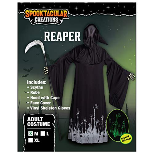 Spooktacular Creations Grim Reaper Scary Skeleton Disfraces de Halloween con patrón de brillo para hombres (X-Large (13-15 yrs ))