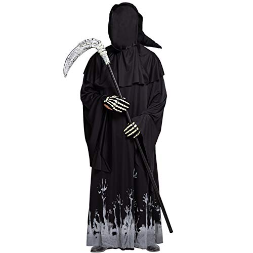 Spooktacular Creations Grim Reaper Scary Skeleton Disfraces de Halloween con patrón de brillo para hombres (X-Large (13-15 yrs ))