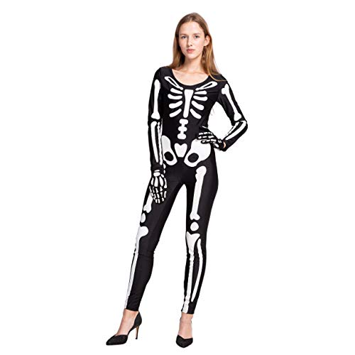 Spooktacular Creations Skeleton Bodysuit Halloween with Glow Patterns and Skeleton Gloves for Women (Large ( 10- 12 yrs))