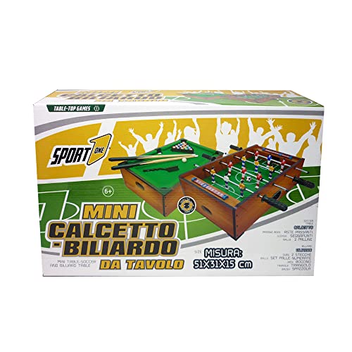 SPORT ONE Mini futbolín y Billar de Apoyo. Juego de Mesa 2 en 1. Futbolín de 51 x 31 x 15 cm con 4 Varillas con Marcador y 2 Bolas. Pequeña Tarjeta de casa y Billar de casa. Idea de Regalo (706200406)