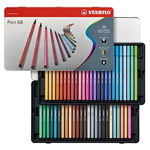 STABILO - Rotulador Pen 68, Caja de metal con 50 unidades (46 colores)