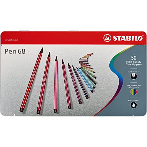 STABILO - Rotulador Pen 68, Caja de metal con 50 unidades (46 colores)