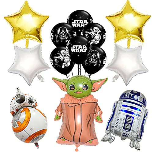 Star Wars Globos Cumpleaños, Globos Baby Yoda, Star Wars Fiesta Cumpleaños, Yoda Decoración De Fiesta De Cumpleaños, Juego de Suministros para Fiestas Temáticas de Juego para Niños, 13 Piezas