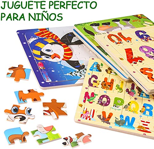 StillCool Puzzles de Madera 20 Pcs, Animales Rompecabezas de Madera Coloridos para Niños Pequeños Aprendizaje Rompecabezas Educativos Juguetes para Niños y Niñas 3-5 Años de Edad