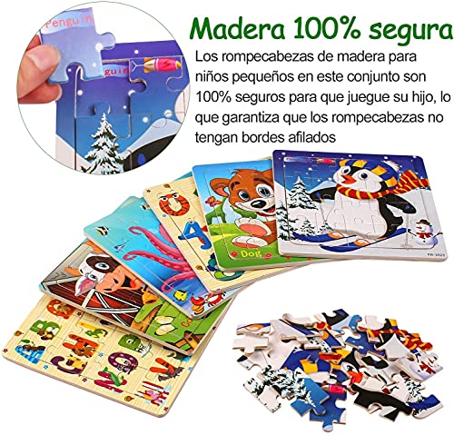 StillCool Puzzles de Madera 20 Pcs, Animales Rompecabezas de Madera Coloridos para Niños Pequeños Aprendizaje Rompecabezas Educativos Juguetes para Niños y Niñas 3-5 Años de Edad