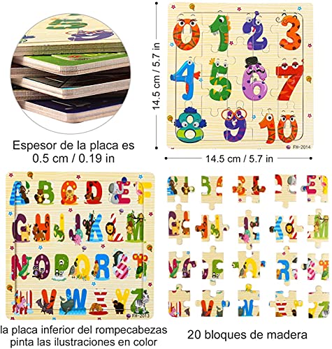 StillCool Puzzles de Madera 20 Pcs, Animales Rompecabezas de Madera Coloridos para Niños Pequeños Aprendizaje Rompecabezas Educativos Juguetes para Niños y Niñas 3-5 Años de Edad