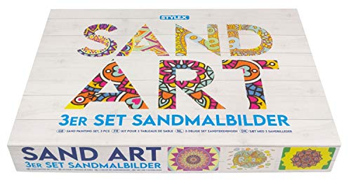 Stylex 46801 - Kit Creativo de Pintura de Arena con diseño de Mandala, Juego Completo con 3 Plantillas, 3 Pinzas y 45 Cartuchos de Arena de Colores para Crear Cuadros con Arena de Cuarzo Multicolor