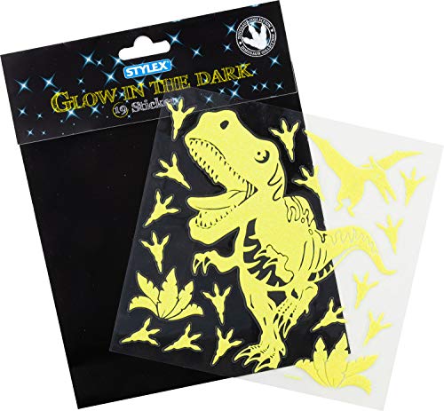 Stylex Glow in the Dark dinosaurios, 19 pegatinas surtidas en diferentes diseños, que brillan en la oscuridad, ideal para habitaciones infantiles. (44155)