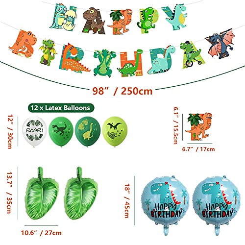 Suministros de fiesta de dinosaurios pancarta de feliz cumpleaños, globos temáticos de dinosaurios y globos de hojas de palma, juego de decoraciones para fiesta de cumpleaños de dinosaurios (2)