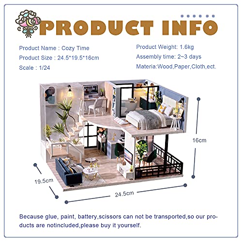 SunnyCorner Kit de casa de muñecas en Miniatura para Bricolaje con Muebles, casa en Miniatura de Madera 3D, Kit de casa de muñecas en Miniatura a Escala 1:24