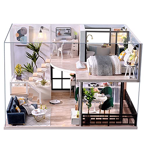 SunnyCorner Kit de casa de muñecas en Miniatura para Bricolaje con Muebles, casa en Miniatura de Madera 3D, Kit de casa de muñecas en Miniatura a Escala 1:24