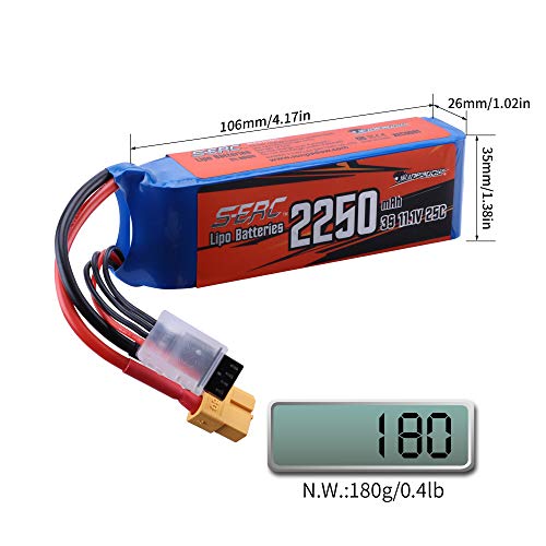 SUNPADOW Batería de polímero de litio 3S 11,1 V, 25 C, 2250 mAh, con conector XT60 para cuadricóptero RC Airplane Drone FPV Racing Model Hobby